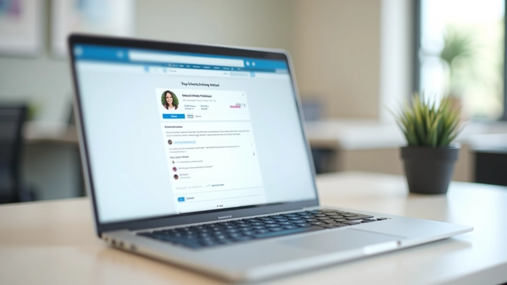 Close-up de ecrã mostrando perfil LinkedIn profissional bem preenchido, com foto e experiência visível