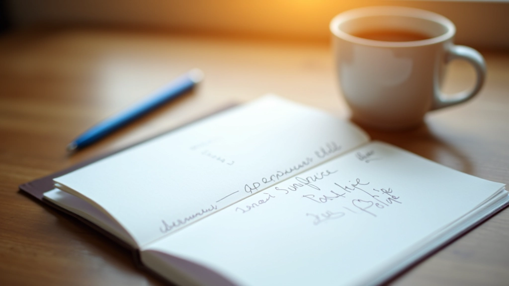 Caderno aberto com anotações sobre competências transferíveis, caneta azul, copo de café em cima da mesa