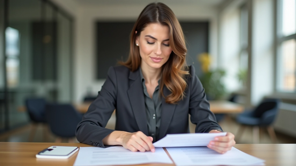 Profissional a estudar plano de transição de carreira com documentos de análise de competências e metas